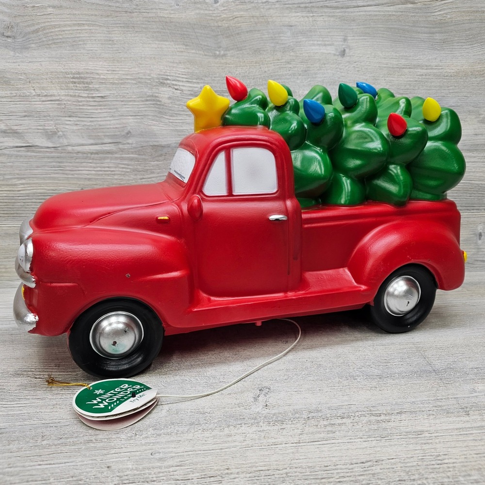Winter Wonder Lane Red Christmas Truck Blow Mold with Tree Decor 20 Inch Tested